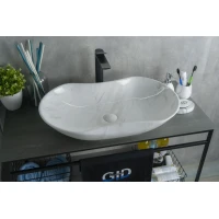 Раковина-чаша GID Mnc503H012 66,5x41 см, накладная, белый мрамор