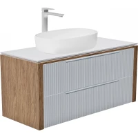Тумба под раковину ЗОВ Валенсия V100S-KPW 100 см, подвесная, со столешницей, дуб медовый/светло-серый матовый
