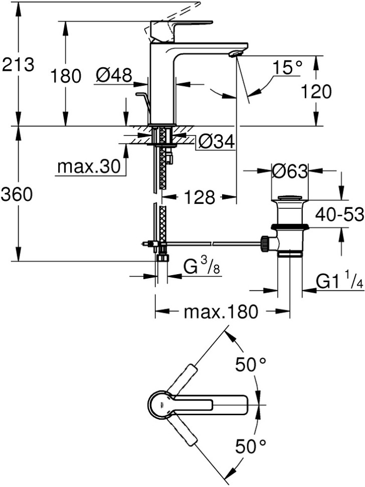Смеситель для раковины с донным клапаном S-Size Grohe Lineare 32114DC1 - фото 2