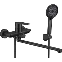 Смеситель для ванны Fmark FS8824H универсальный, с душевым гарнитуром, черный матовый