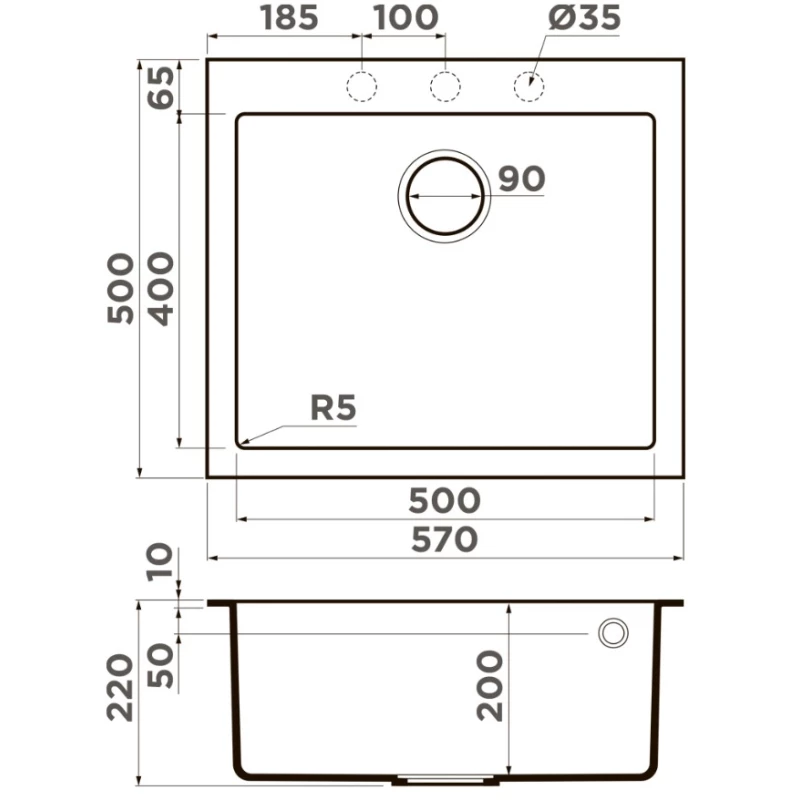 Кухонная мойка Artceramic Omoikiri Bosen 57A-GB графит 4993818