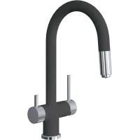 Смеситель для кухни Florentina Маэстро 337.03Н.2123.102 с подключением к фильтру, выдвижным изливом, нержавеющая сталь/черный