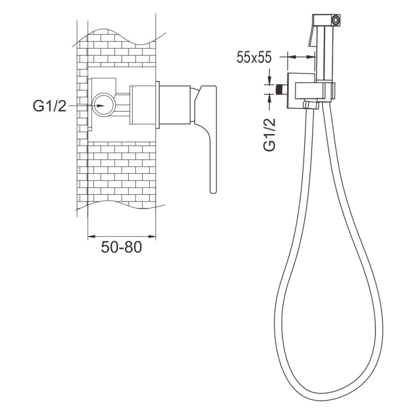 Гигиенический душ Rose R1005 со смесителем, хром