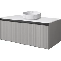 Тумба с раковиной Armadi Art Quatro Luna Fuga 790-M1-100-L-RIB-A + 792-100-W + 801-CLCT 100 см, подвесная, со столешницей, серый матовый