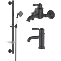 Комплект смесителей Aquatek Классик AQ1530MB с душевым гарнитуром, черный матовый