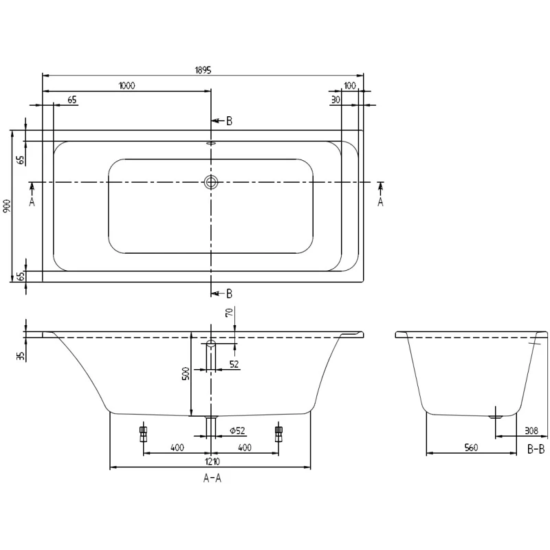 Акриловая ванна 189,5x90 см Villeroy & Boch Architectura UBA199ARA2V-01