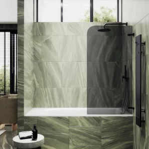 Изображение товара шторка на ванну maybahglass mgv-650-6 40,5 см, профиль черный матовый, стекло графитовое