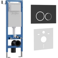 Инсталляция для унитаза Iberica Blanca Silencio Mini Esti-O IB.001M.822 с кнопкой смыва, черный матовый/хром/черный матовый