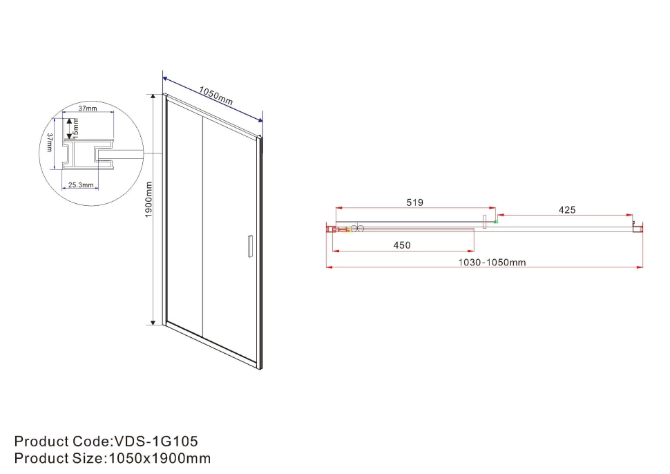 Душевая дверь 105 см Vincea Garda VDS-1G105CL прозрачное - фото 5