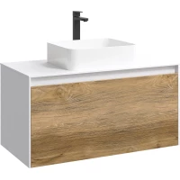 Тумба с раковиной белый глянец/дуб балтийский 100 см Aqwella 5 Stars Mobi MOB0110W + MOB0710DB + 641945