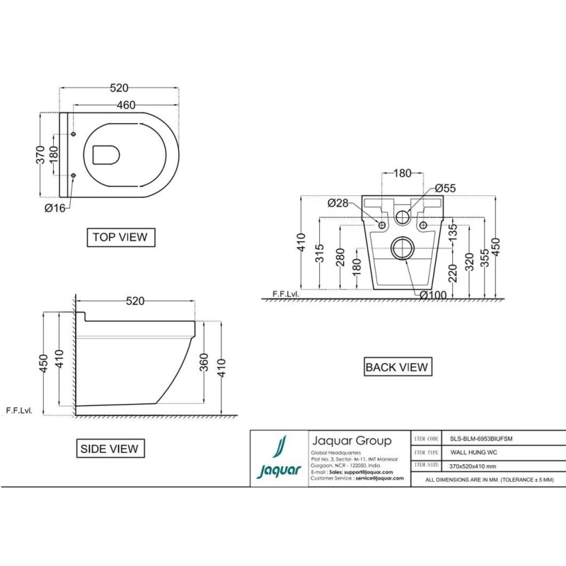 Комплект подвесной унитаз Jaquar Solo SLS-BLM-6953BIUFSM + система инсталляции Tece 9400413