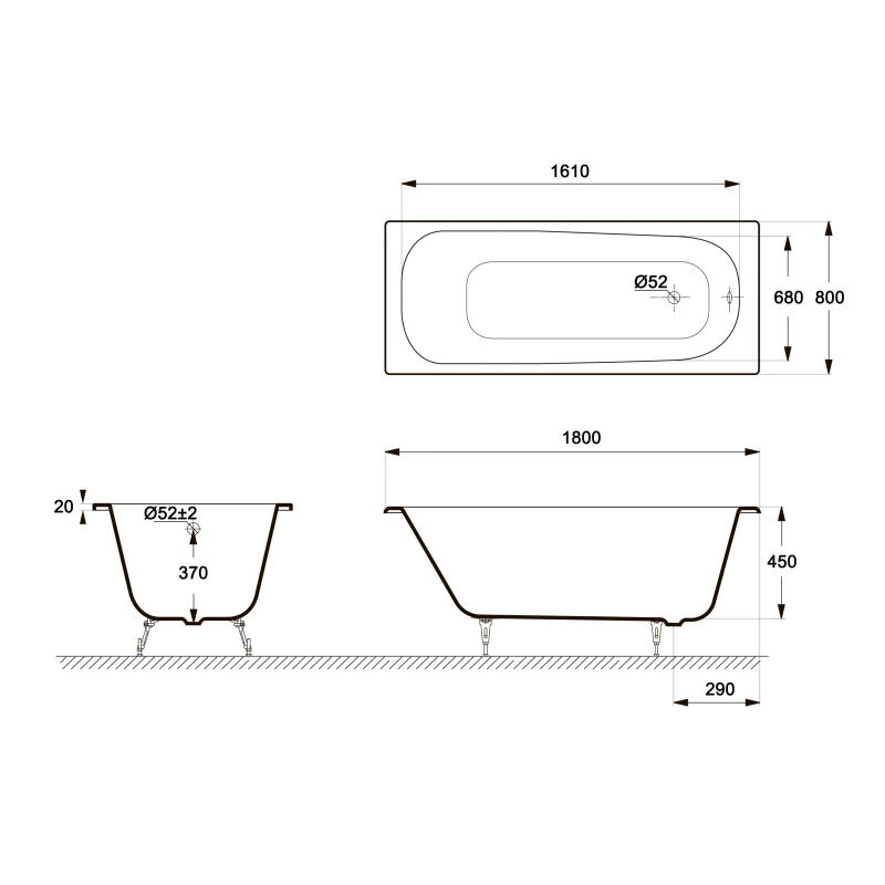 Чугунная ванна 180x80 см Delice Continental DLR230627-AS