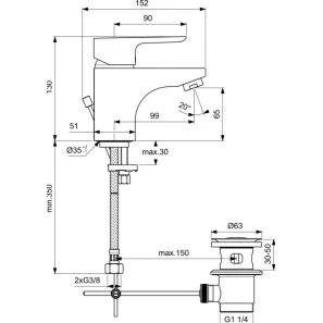 Изображение товара смеситель для раковины с донным клапаном ideal standard ceraplan iii b0700aa