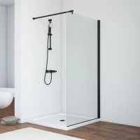 Душевая перегородка Vegas Glass EAF NOVO h2000 106 02M 02 106 см, профиль черный матовый, стекло шиншилла