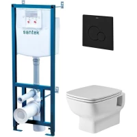 Комплект инсталляция с унитазом Santek 1WH501777 с кнопкой смыва, черный матовый + унитаз подвесной Santek Нео безободковый, с сиденьем микролифт, белый