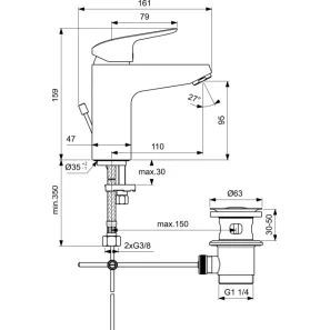 Изображение товара смеситель для раковины с донным клапаном ideal standard ceraflex b1712aa