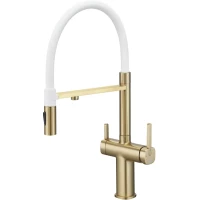 Смеситель для кухни Rose R358G с подключением к фильтру, гибким изливом, золотой матовый