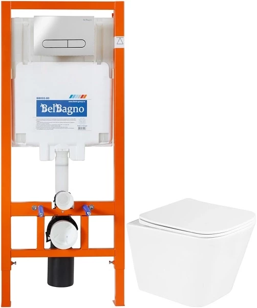 Комплект подвесной унитаз BelBagno Due BB3103CHR/SC + система инсталляции BelBagno BB002-80 + BB005-PR-CHROME