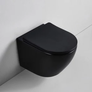 Изображение товара унитаз подвесной bond oval f01-108 безободковый, с сиденьем микролифт, черный матовый