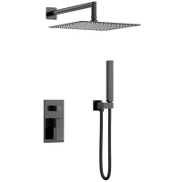 Душевой комплект Boheme Qubic 474-3-SGM 300 мм, со смесителем, графит глянец