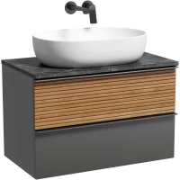 Тумба с раковиной Sancos Delta DL80GR + TT80A1 + CN6047 80 см, подвесная, со столешницей, дуб красный/графит матовый