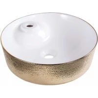 Раковина-чаша CeramaLux D1306H025 43x43 см, накладная, белый/золото