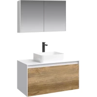 Комплект мебели белый глянец/дуб балтийский 100 см Aqwella 5 Stars Mobi MOB0110W + MOB0710DB + 641945 + MOB0410 + MOB0717W