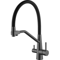 Смеситель для кухни Splenka S71.62.07 с подключением к фильтру, гибким изливом, серый матовый