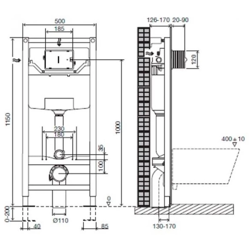 Комплект подвесной унитаз Creavit Sphinx SP320-11CB00E-0000 + KC1803.01.0000E + система инсталляции Jacob Delafon E5504-NF + E4316-CP