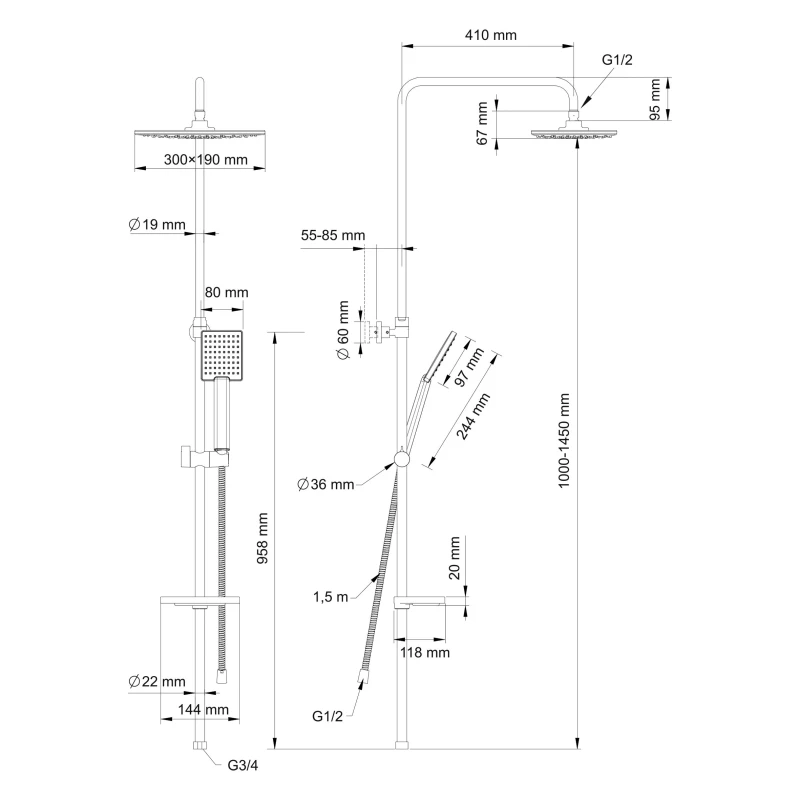 Душевая колонна 300x190 мм Swedbe Calypso 5068 Душевая колонна 300x190 мм Swedbe Calypso 5068