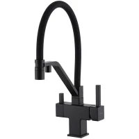 Смеситель для кухни Gappo G4395-66 с подключением к фильтру, гибким изливом, черный матовый