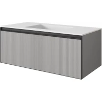 Тумба с раковиной Armadi Art Quatro Luna Fuga 790-M1-120-RIB-L-A-LED + 793-120-W 121 см, подвесная, с подсветкой, серый матовый