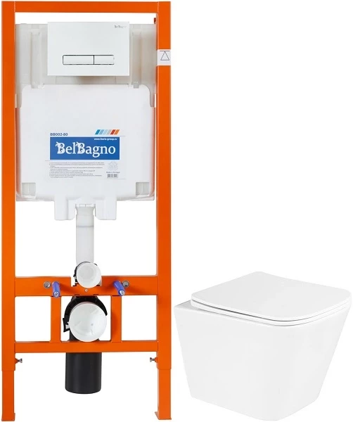 Комплект подвесной унитаз BelBagno Due BB3103CHR/SC + система инсталляции BelBagno BB002-80 + BB018-GV-BIANCO BB3103CHR/SC/BB002-80/BB018-GV-BIANCO - фото 1