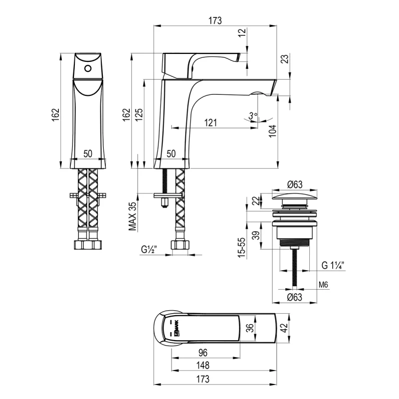 Смеситель для раковины Lemark Ursus LM7206BG с донным клапаном, золотой матовый Смеситель для раковины Lemark Ursus LM7206BG с донным клапаном, золотой матовый