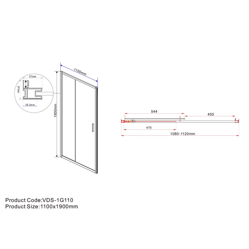 Душевая дверь 110 см Vincea Garda VDS-1G110CL прозрачное