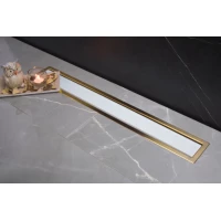 Душевой трап (лоток) Pestan Confluo Premium White Glass Gold Line 13100126 95 см, с решеткой, щелевой, белый глянец/золотой