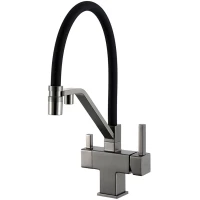 Смеситель для кухни Gappo G4395-69 с подключением к фильтру, гибким изливом,  оружейная сталь