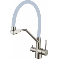 Смеситель для кухни Fmark FS0662-L04 с подключением к фильтру, гибким изливом, сатин/серый