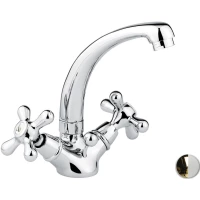 Смеситель для раковины Emmevi Deco Classic 12913/BO с донным клапаном, золотой/белый