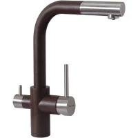 Смеситель для кухни Florentina Кристалл 333.32H.2123.206 с подключением к фильтру, выдвижным изливом, нержавеющая сталь/брауни