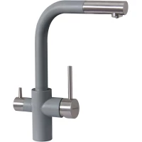 Смеситель для кухни Florentina Кристалл 333.32H.2123.307 с подключением к фильтру, выдвижным изливом, нержавеющая сталь/серый шелк