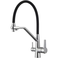 Смеситель для кухни D-Lin D159317 с подключением к фильтру, гибким изливом, хром/черный