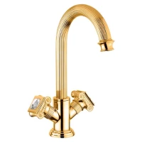 Смеситель на раковину с донным клапаном золото 24 карата, ручки Swarovski Cezares Olimp OLIMP-LS2-03/24-Sw 