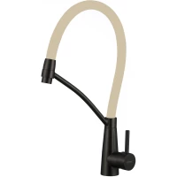 Смеситель для кухни Fmark FS8255H-12 с гибким изливом, черный матовый/бежевый