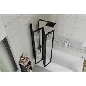 Изображение товара шторка на ванну ceruttispa bouna-b 130 см, профиль черный матовый, стекло прозрачное