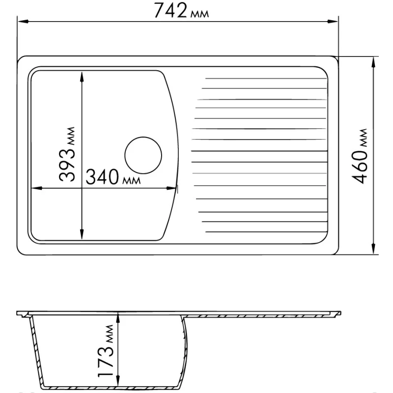 Кухонная мойка серый Rossinka RS76-47SW-Gray-Quartz