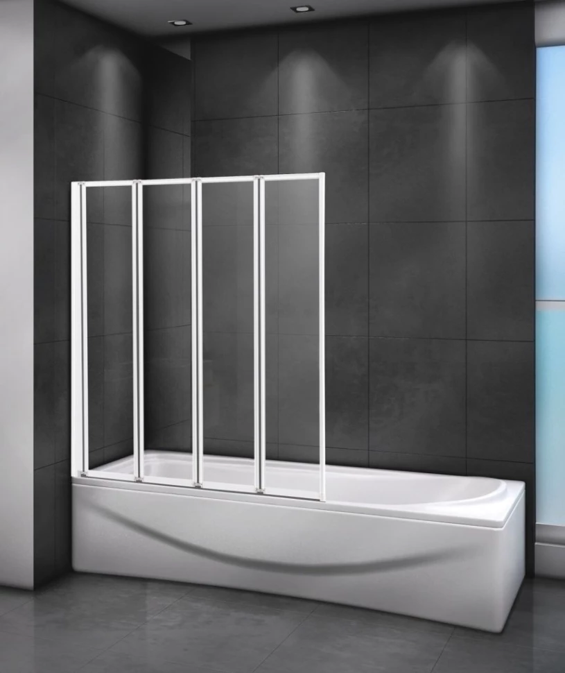 Шторка на ванну Cezares Relax RELAX-V-4-100/140-C-Bi 100 см, профиль белый глянец, стекло прозрачное шторка для ванны 80 см abber immer offen ag72080b прозрачное