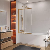 Шторка для ванны Cezares Slider SLIDER-VF-11-90/150-C-BORO 89 см, профиль золотой матовый, стекло прозрачное