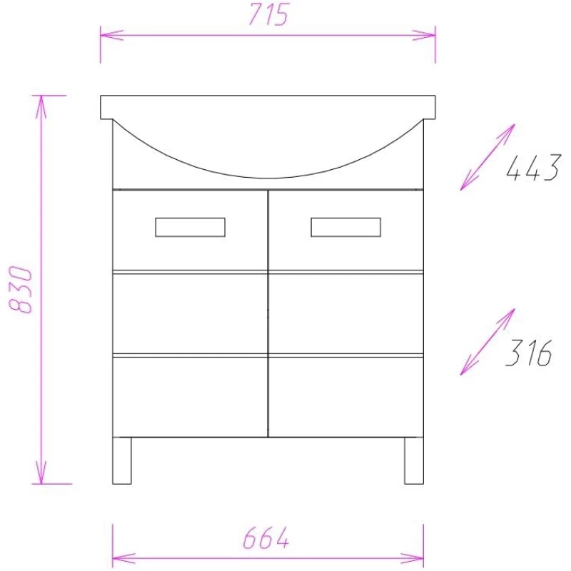 Комплект мебели белый глянец 71,5 см Onika Балтика 107026 + 1WH207776 + 206701
