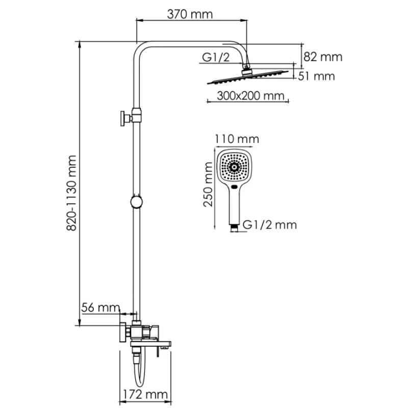 Душевая система 300x200 мм WasserKRAFT A177.069.065.087.CH